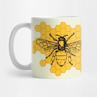 Black Bee on Yellow Honeycomb Mug